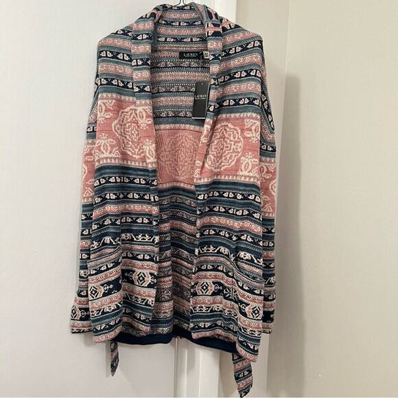 Lauren Ralph Lauren Aztec Southwest Print Style Belted Cardigan - Picture 4 of 16